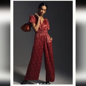Anthropologie Red Patterned Jumpsuit